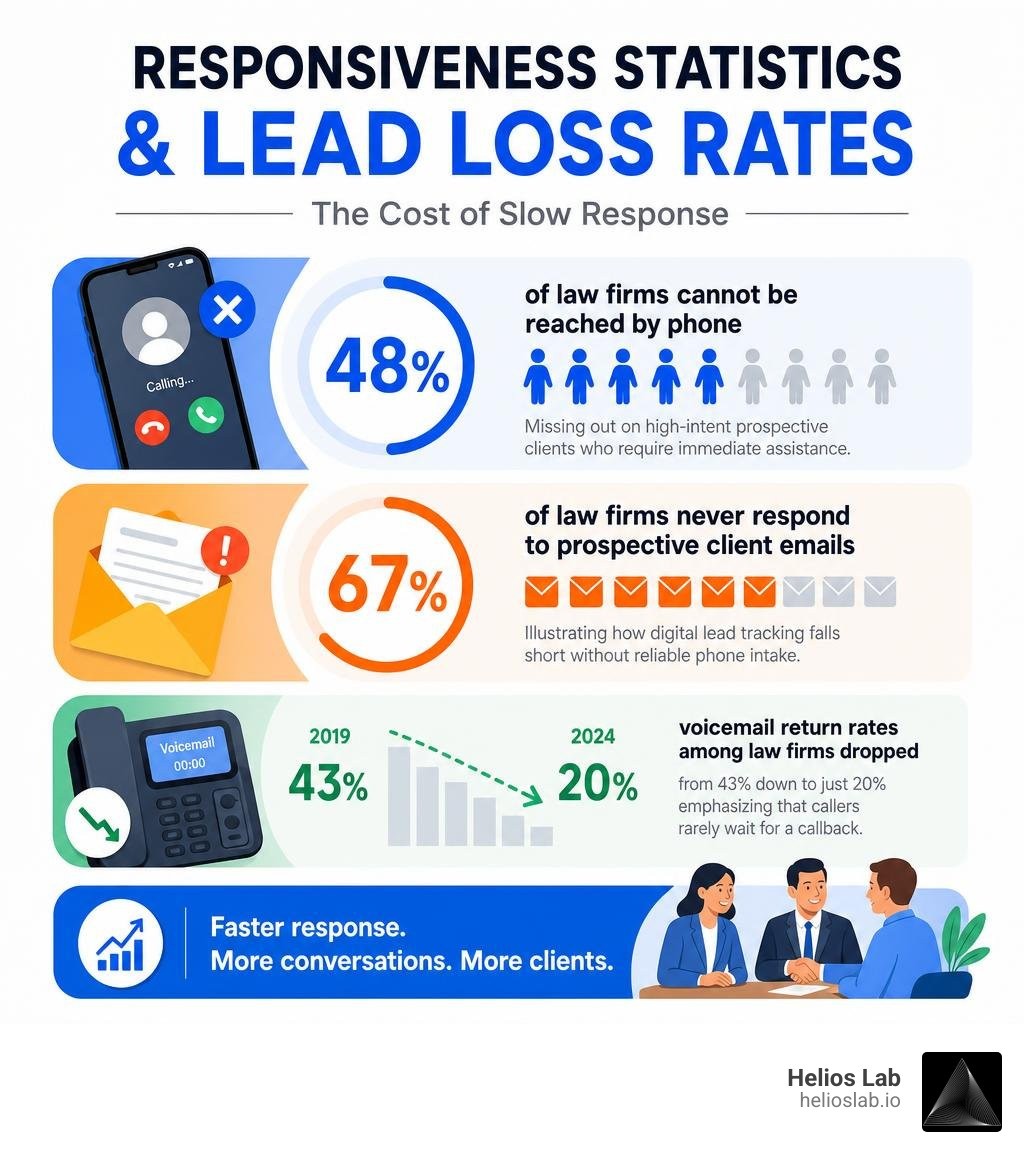 Infographic displaying responsiveness statistics and lead loss rates infographic