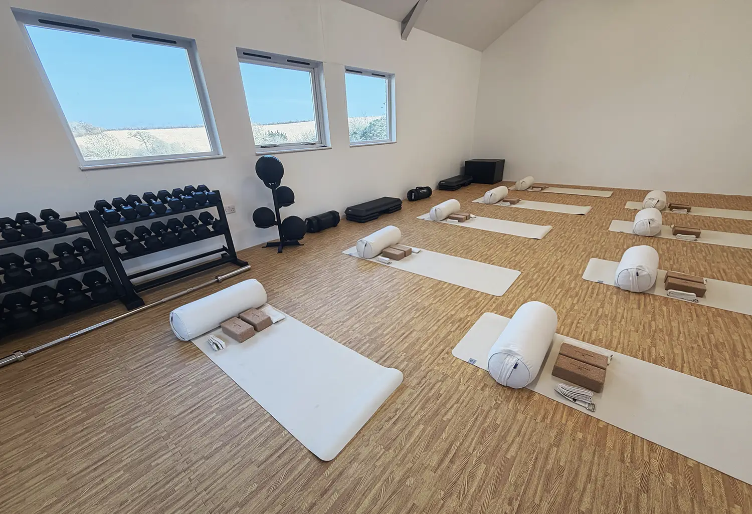 Newly created Froomies gym and yoga studio with mats and weights