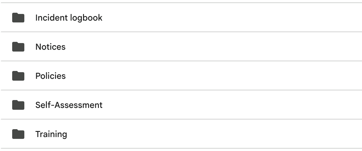 Training and documentation folder structure for licensing application prep.