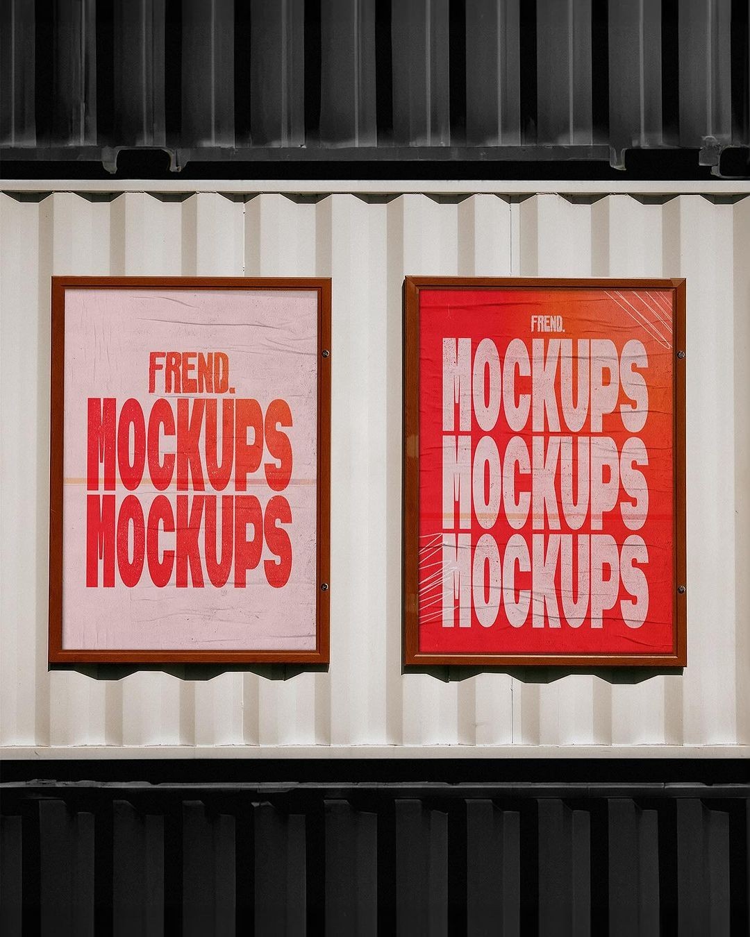Mockup posters on corrugated wall