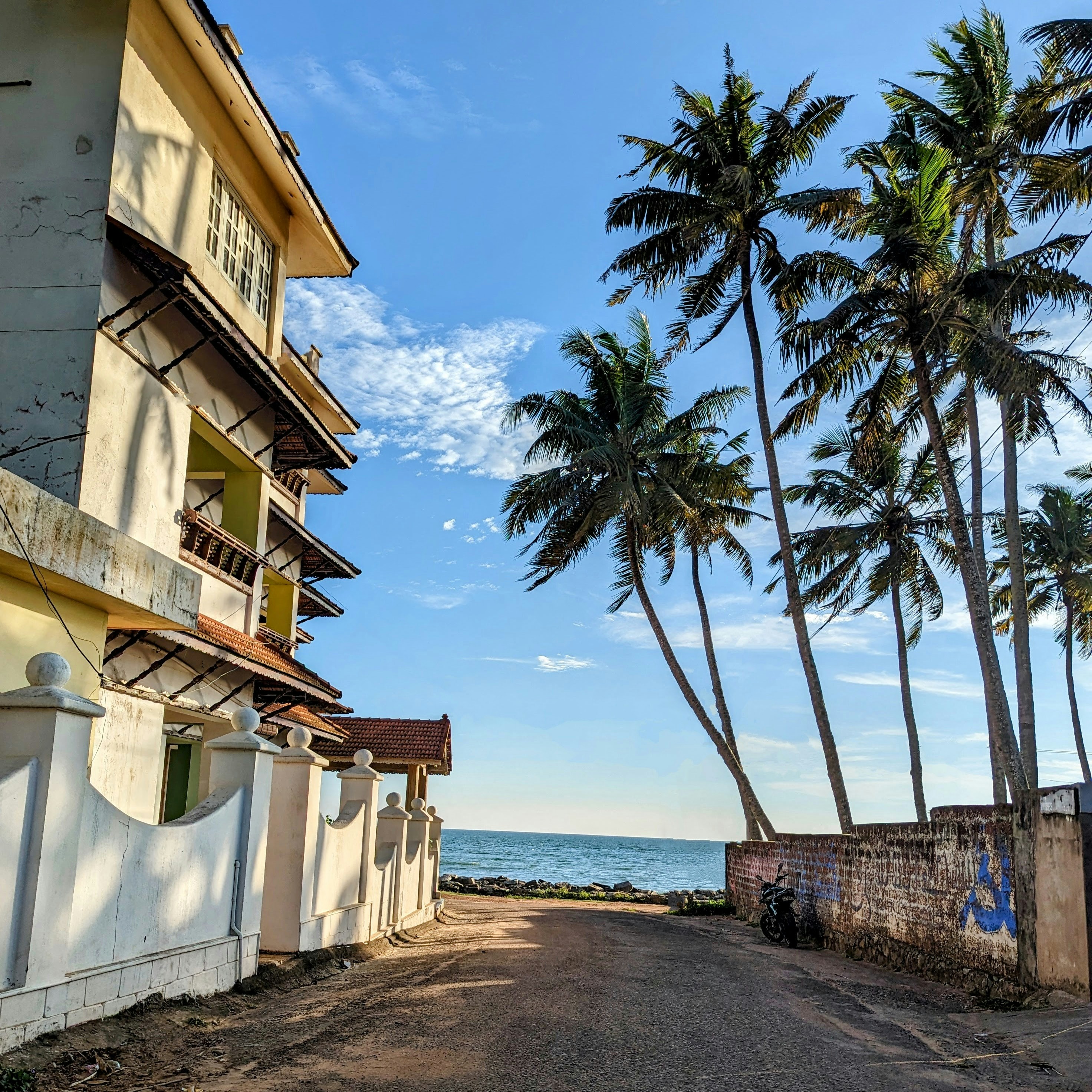 a street that has some palm trees on the side of it