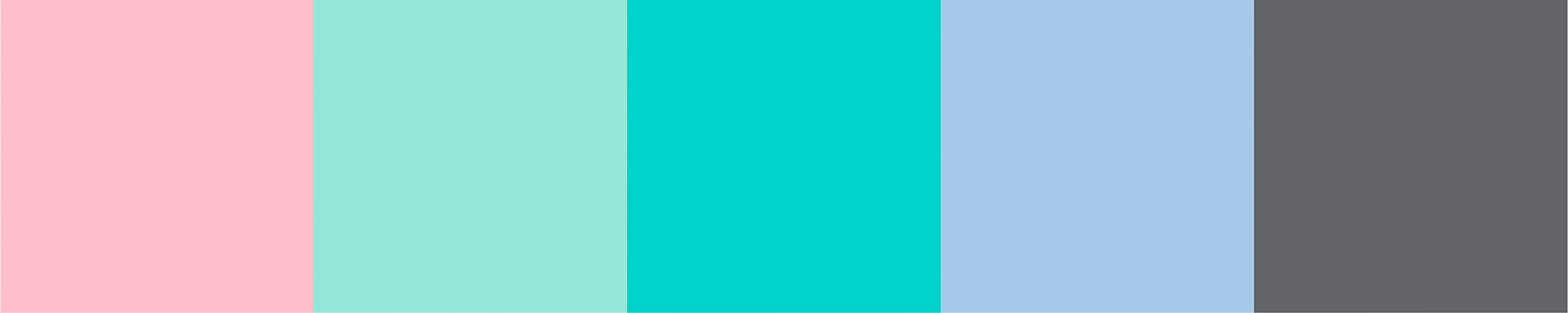 Dame color palette with blush pink, mint, turquoise, light blue, and charcoal swatches