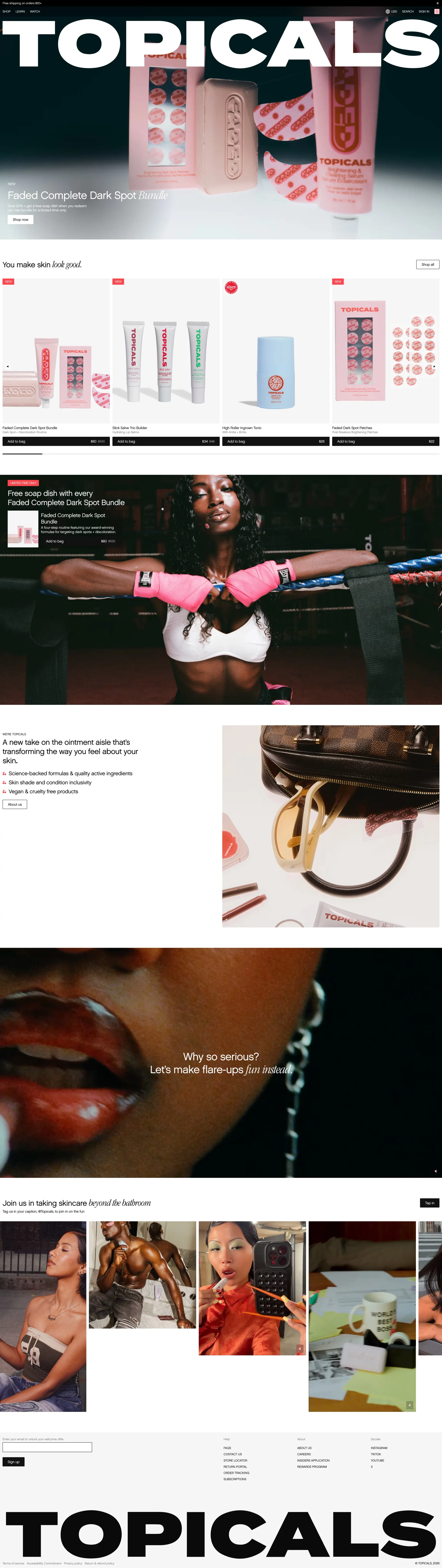 Topicals ecommerce page screenshot showcasing Beauty and Ecommerce design