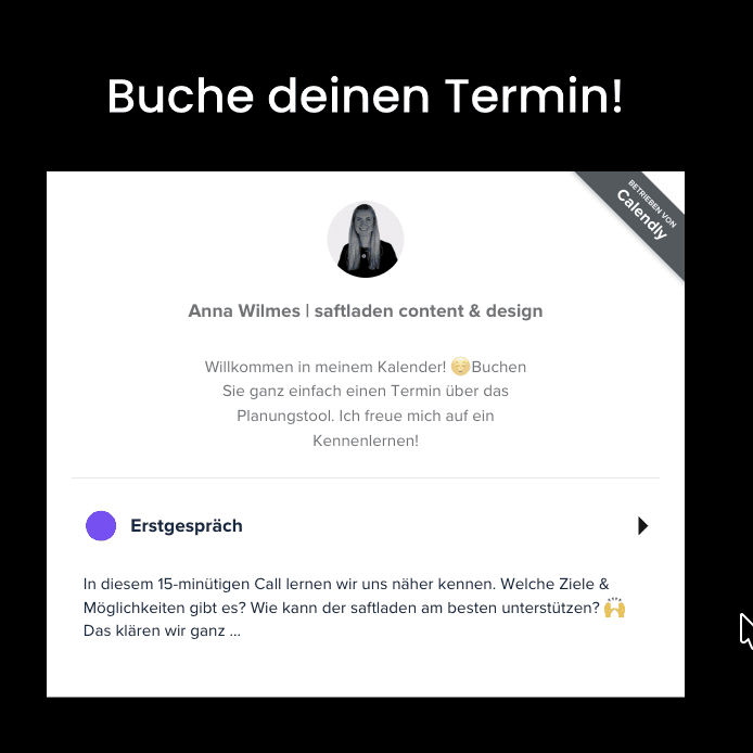 Termin buchen mit Anna Wilmes von saftladen content & design - Erstgespräch vereinbaren