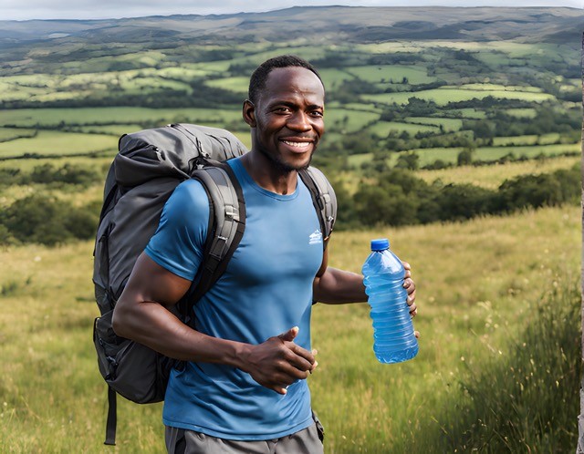 man rucking and dringing water