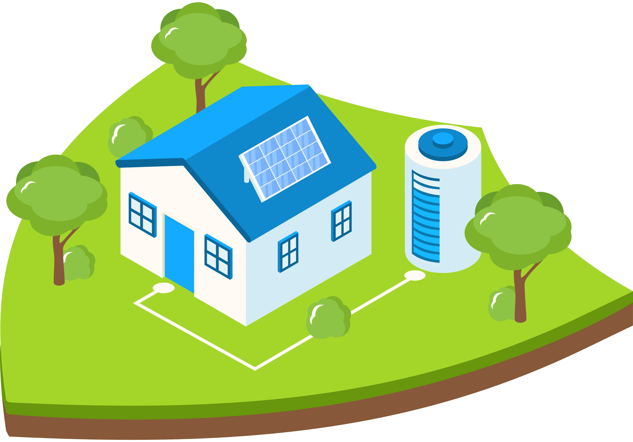 An image of a home with solar panels on it and a battery charging