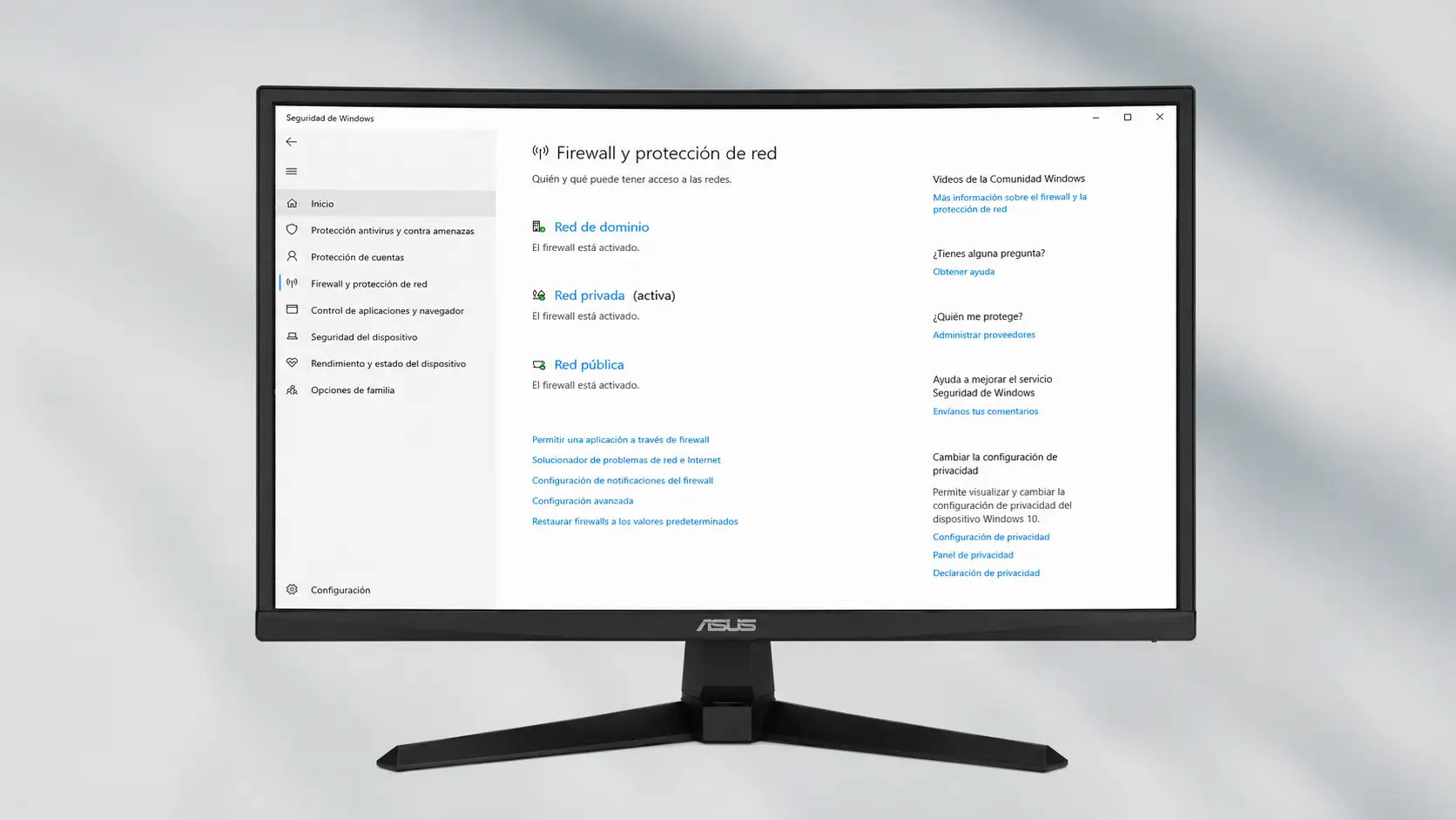 Configuración de seguridad y firewall de Windows para proteger equipos informáticos de empresas