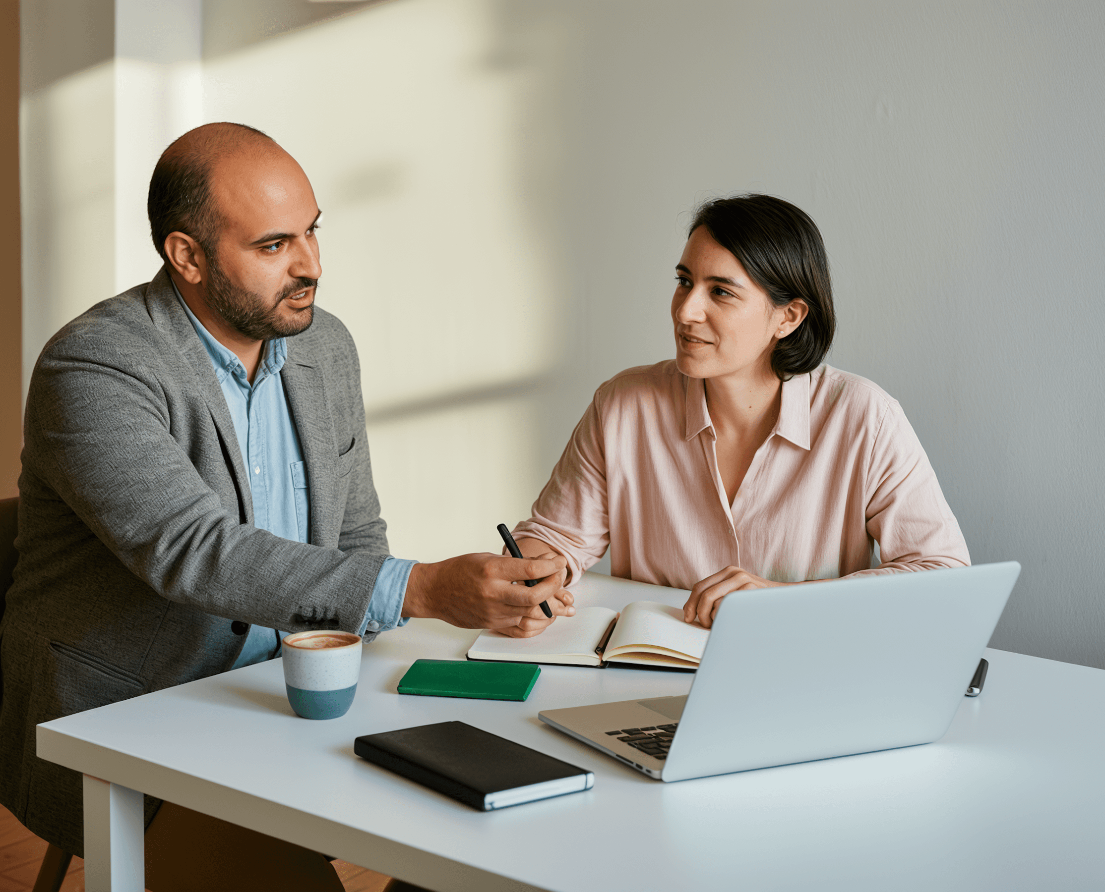 Business consultant and client meeting at a desk men women