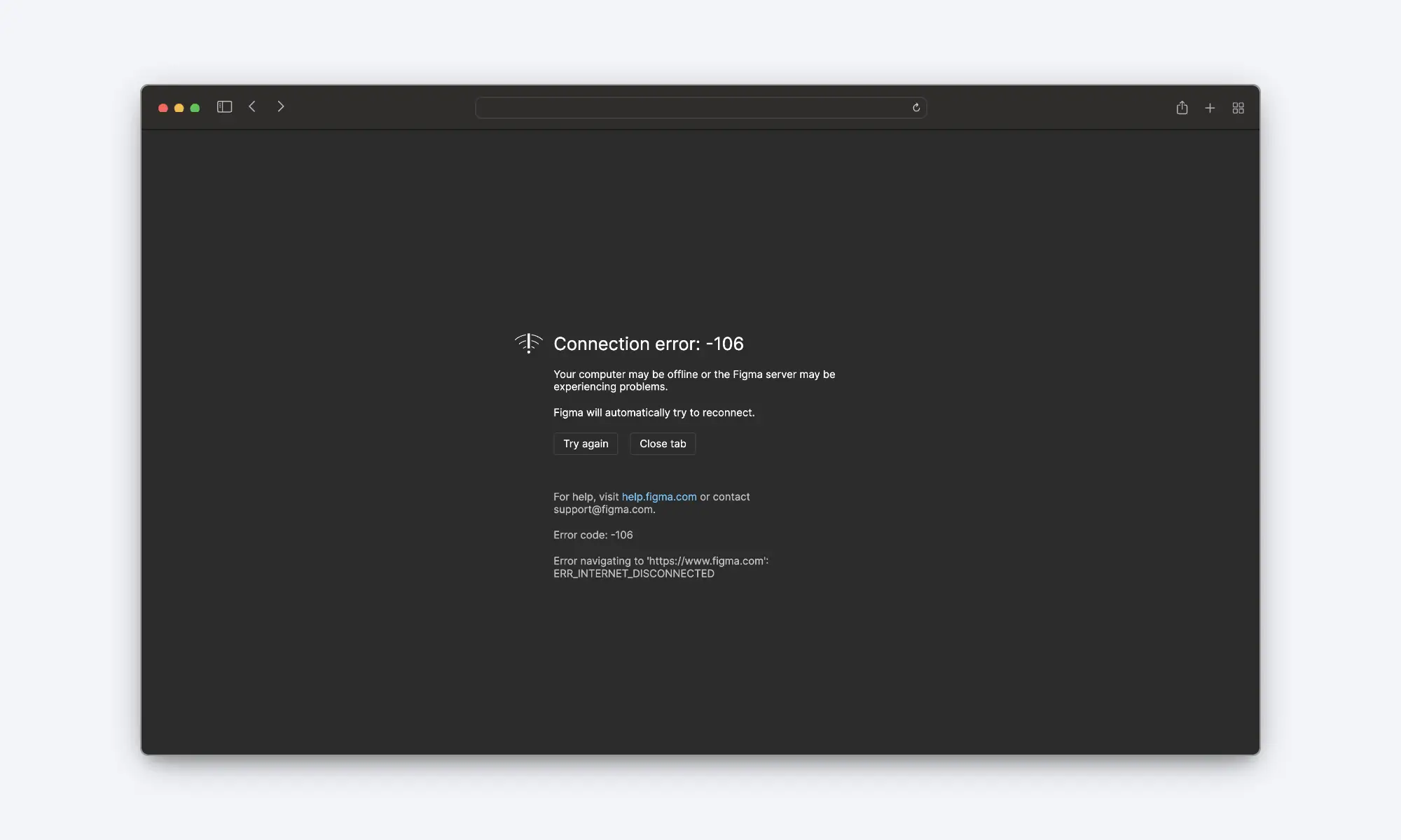 Figma's error page for lack of stable connection