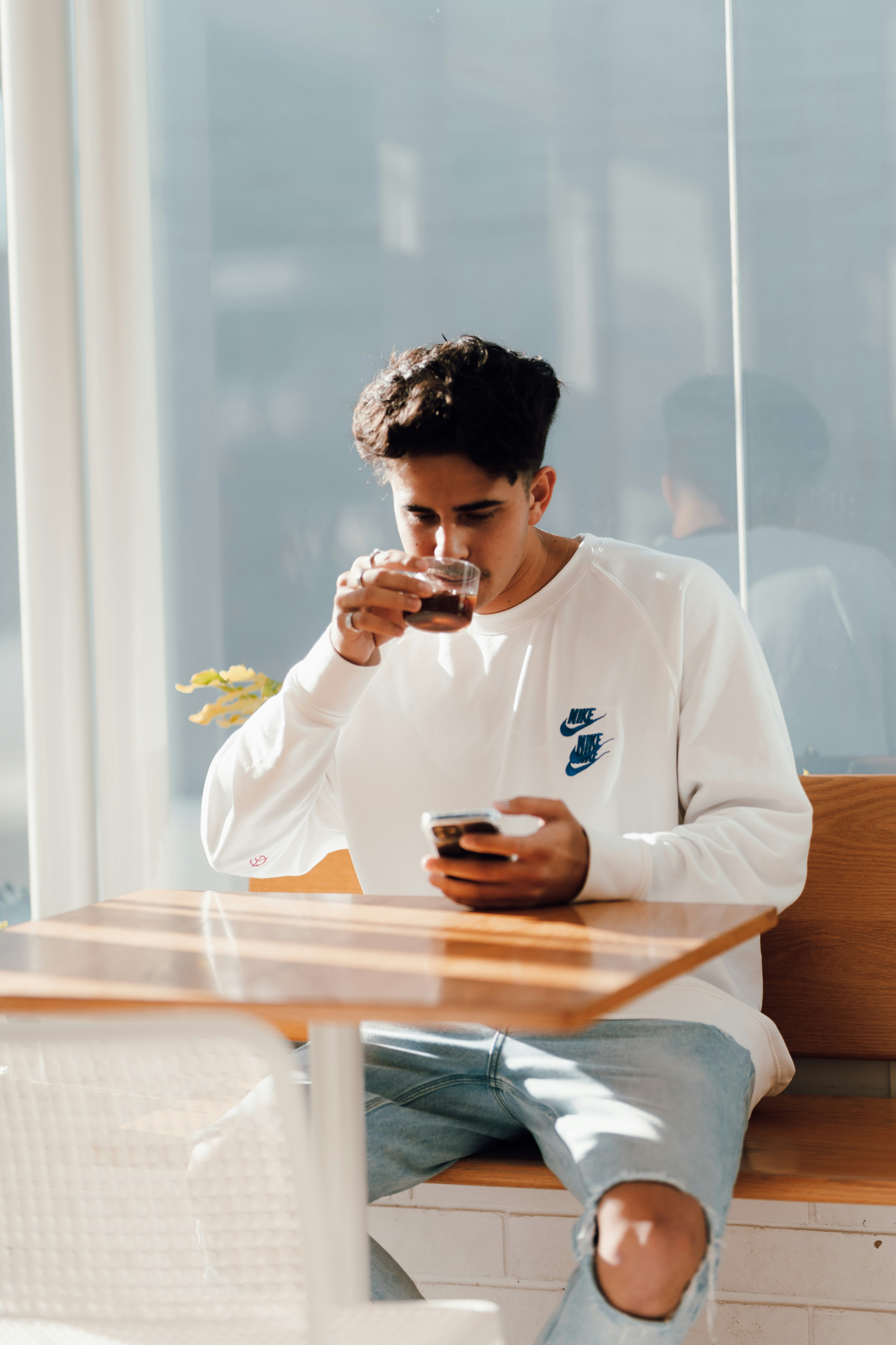 men looking at his phone