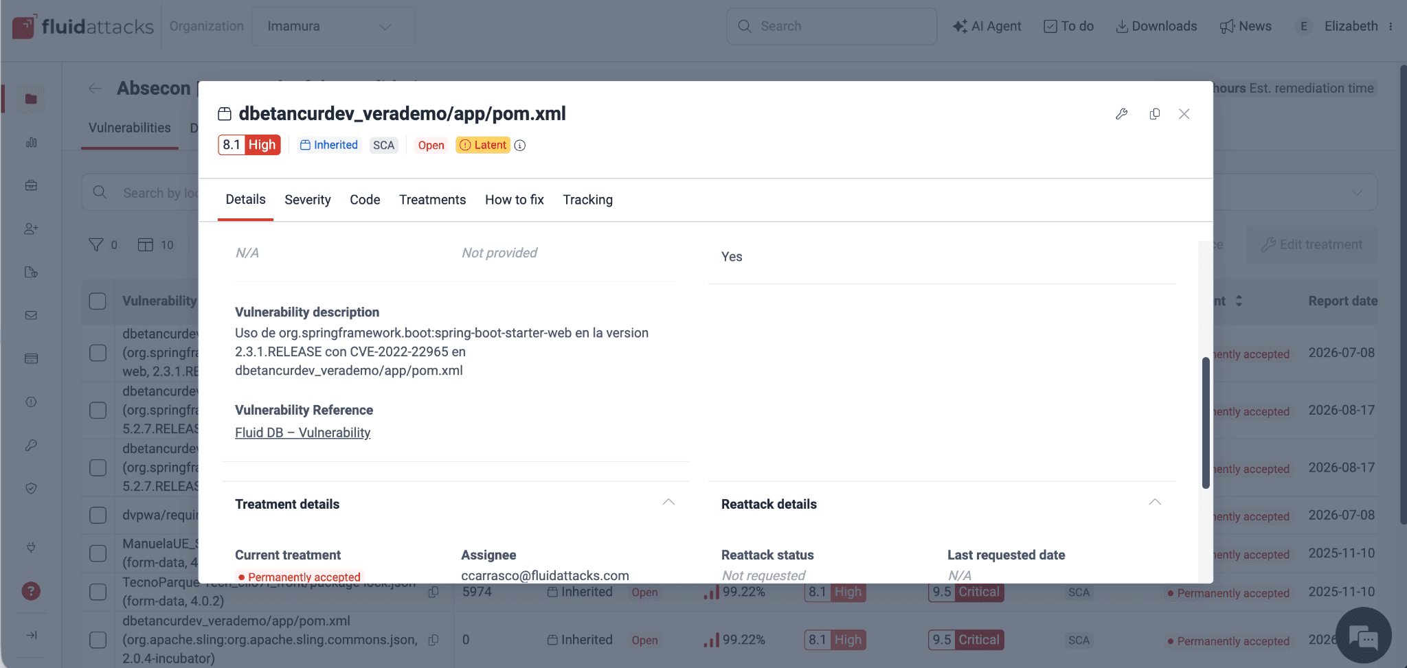 Hallazgo de la plataforma con una referencia a su registro en la base de datos.
