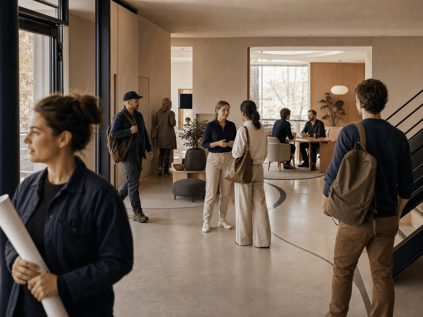 Verschillende vakmensen bewegen door een zorgvuldig instroomproces naar een persoonlijk gesprek.