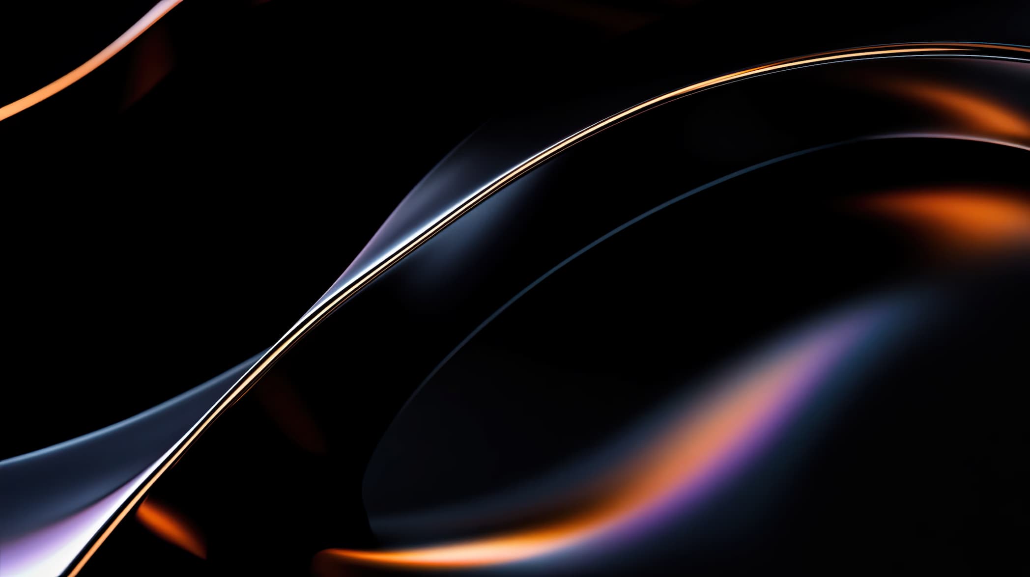 Abstract dark glossy curves with orange and purple highlights