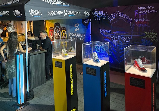 display of custom painted shoes