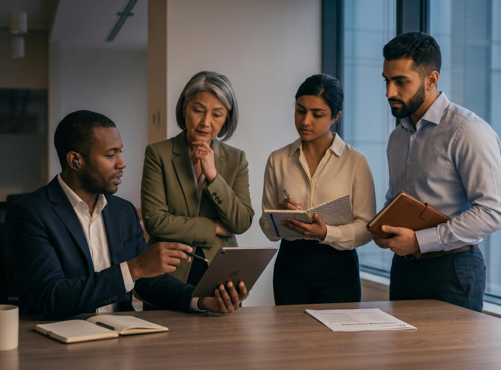 Woman holding a smartphone looking through the glass 