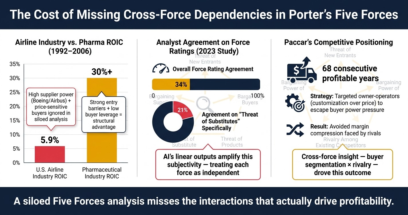 AI vs. Human Analysis: Porter's Five Forces Cross-Force Dependencies