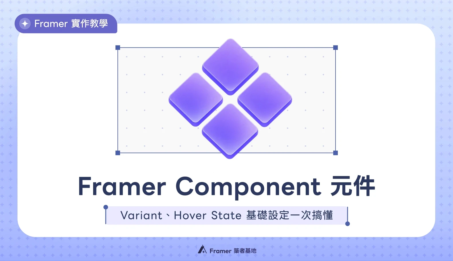 Framer Component 元件文章封面,展示四個紫色菱形元件