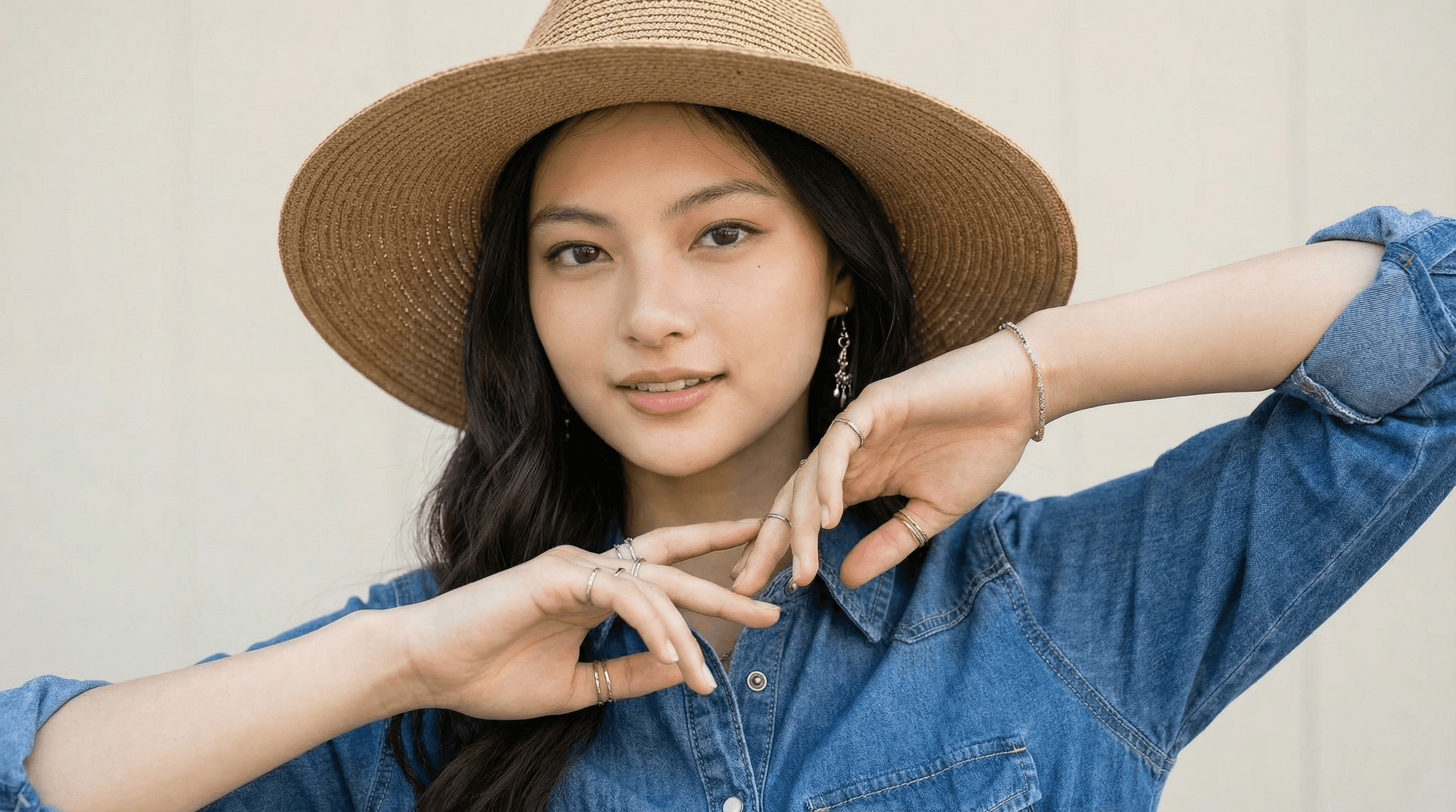 Weibliches KI-Model in moderner Bahnsteig-Szene, das in Oversized-Blazer und weißem Hemd selbstbewusst an einem Geländer steht und minimalistischen Urban-Style verkörpert.