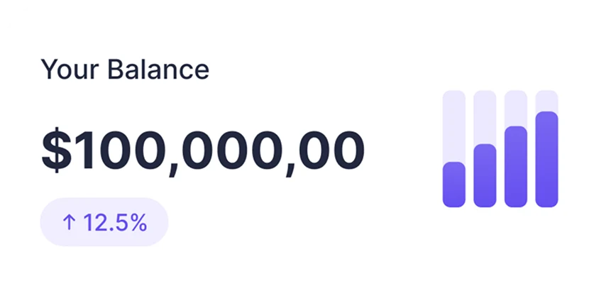 Account balance card showing total amount and growth rate