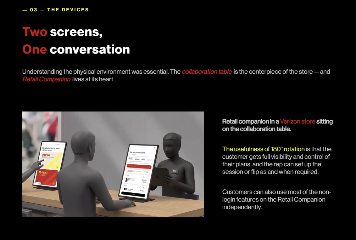 3D render of the collaboration table: customer facing Retail Companion, rep holding the POS iPad