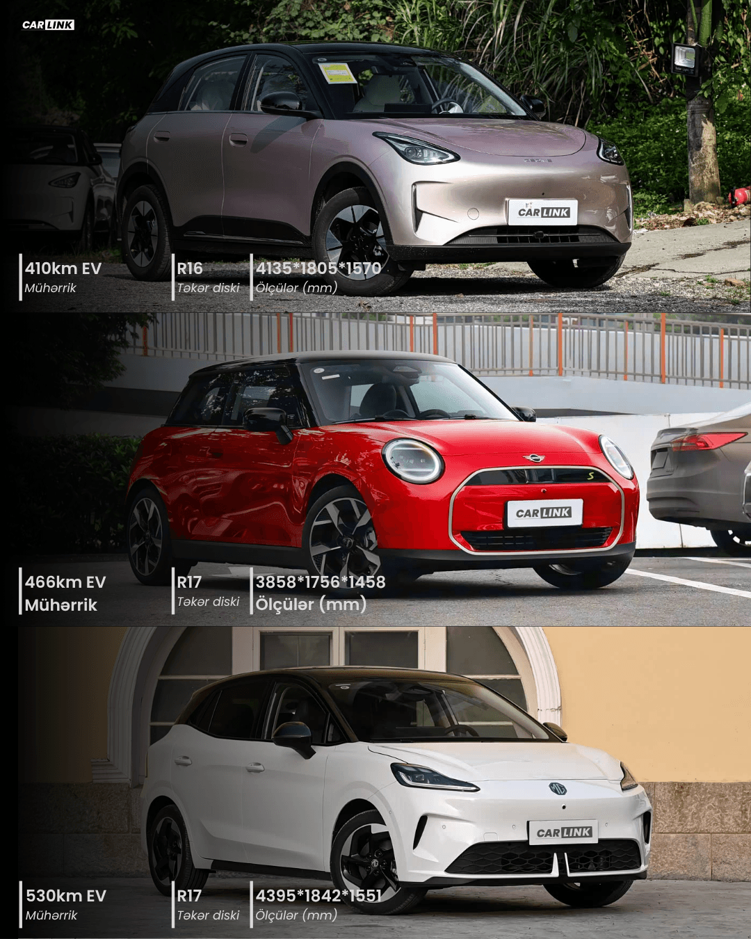 Geely Galaxy Star Wish, MINI Cooper SE və MG4 texniki göstəricilərinin müqayisəsi