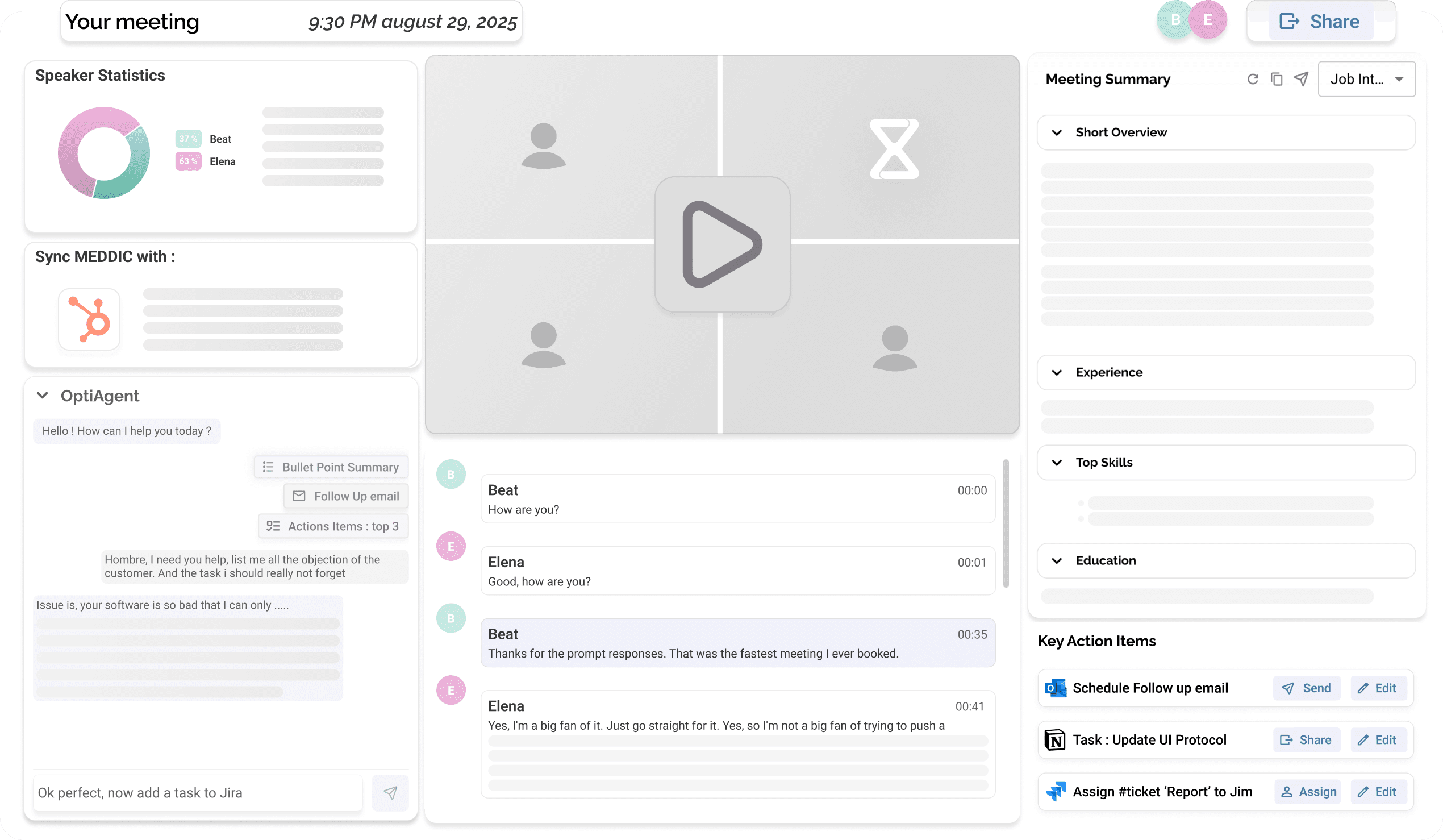 Optiverse meeting recording dashboard