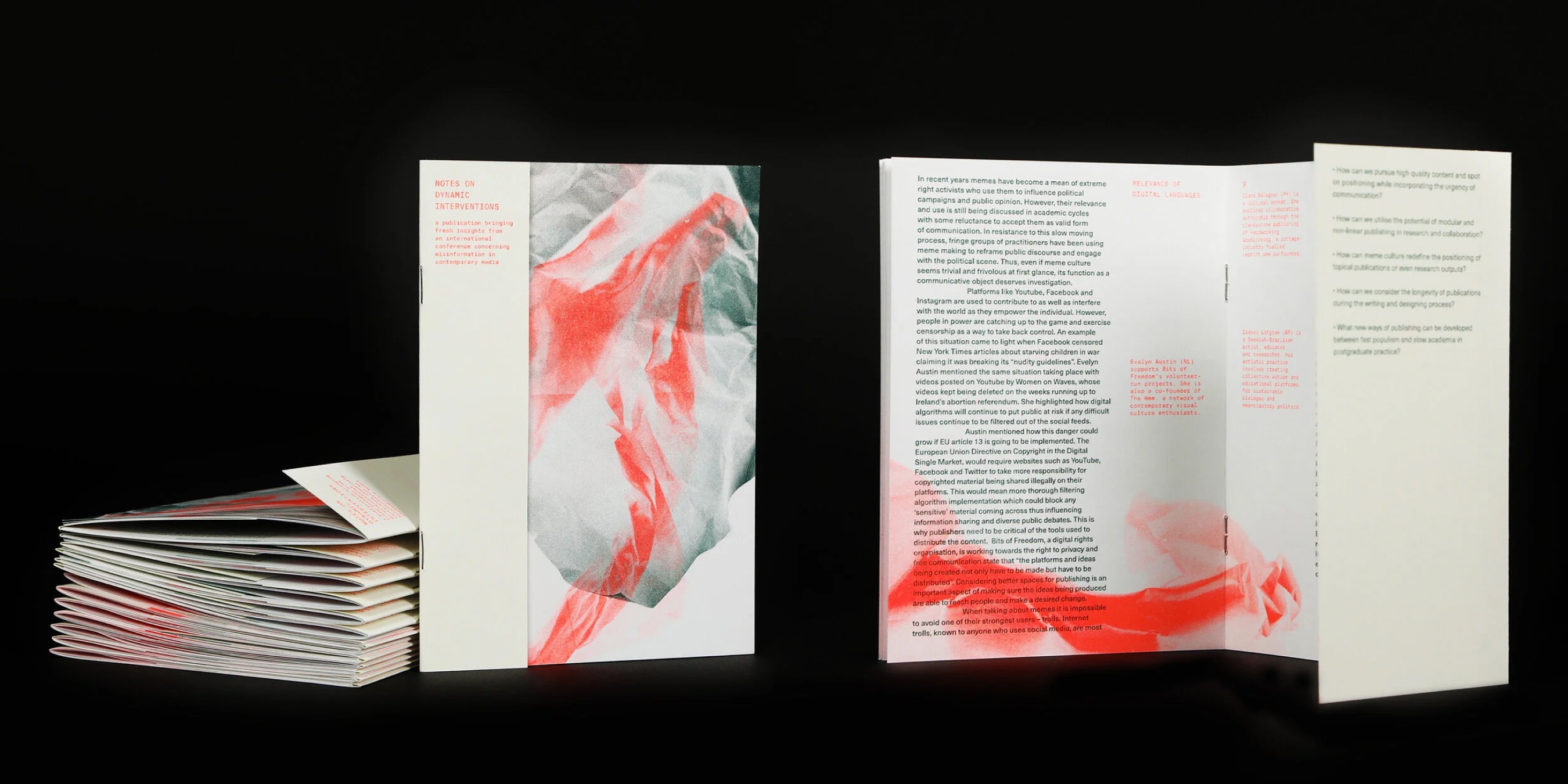 Notes of Dynamic Interventions booklet design printed with risograph.