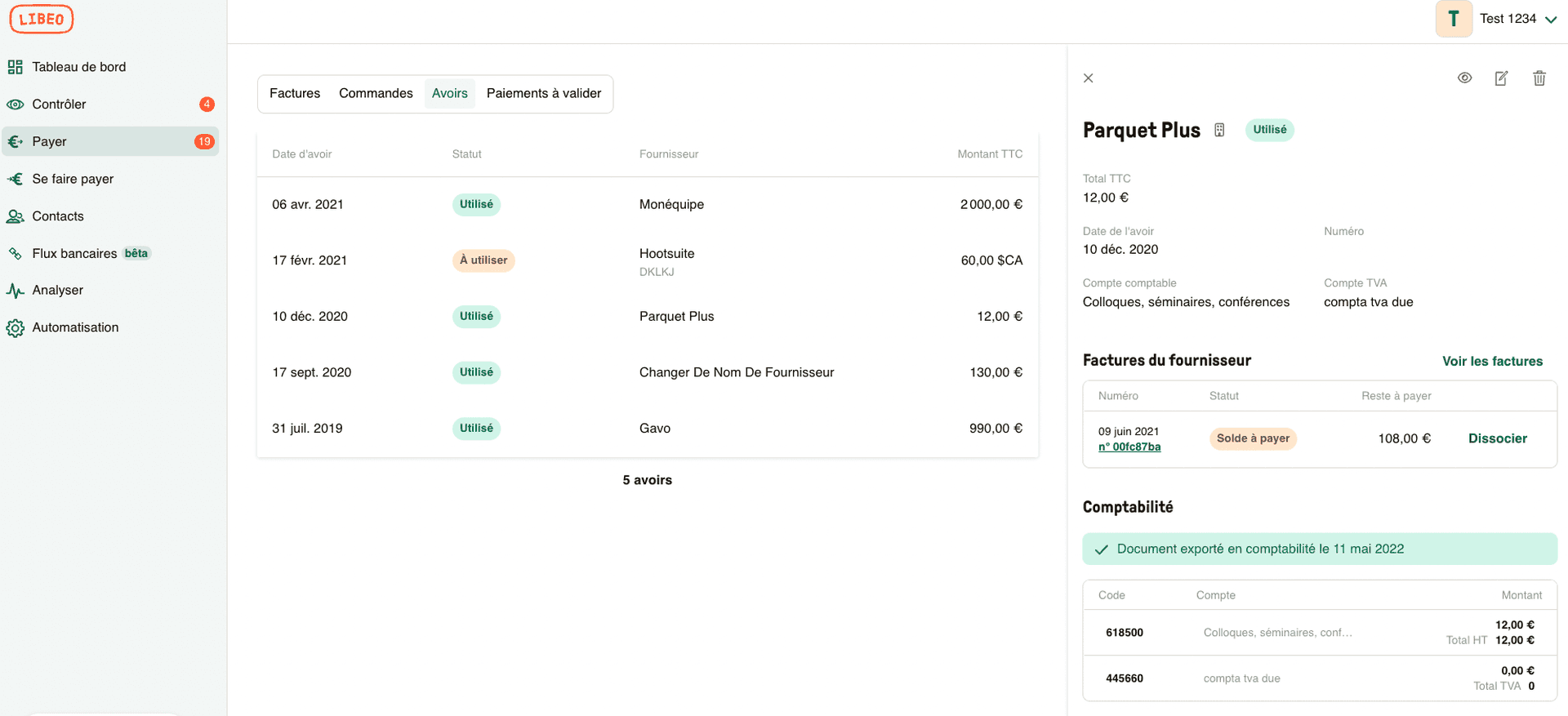 comptabilisation avoir