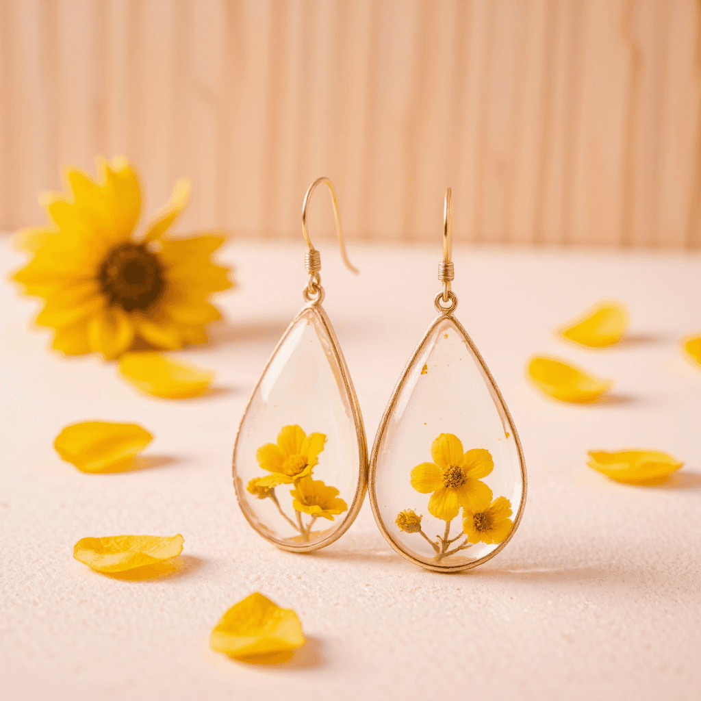 product photography of a pair of earrings with floral design