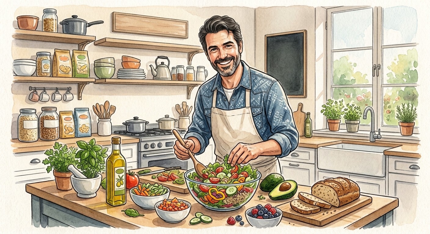 Uomo prepara verdure in cucina
