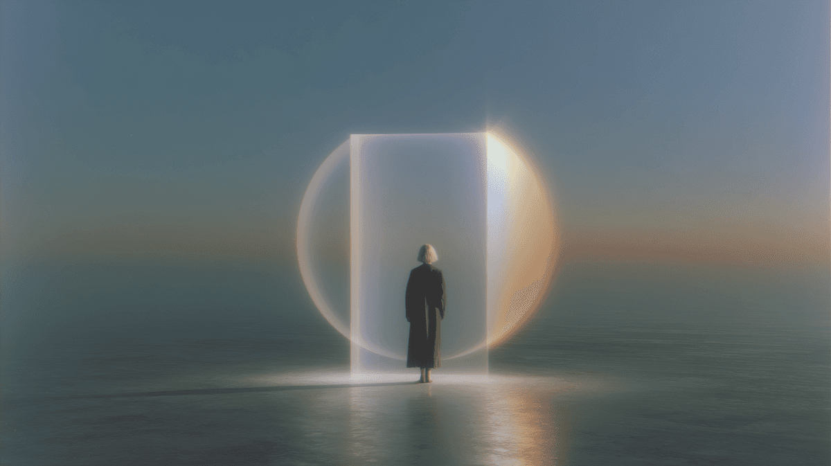 a person entering a portal