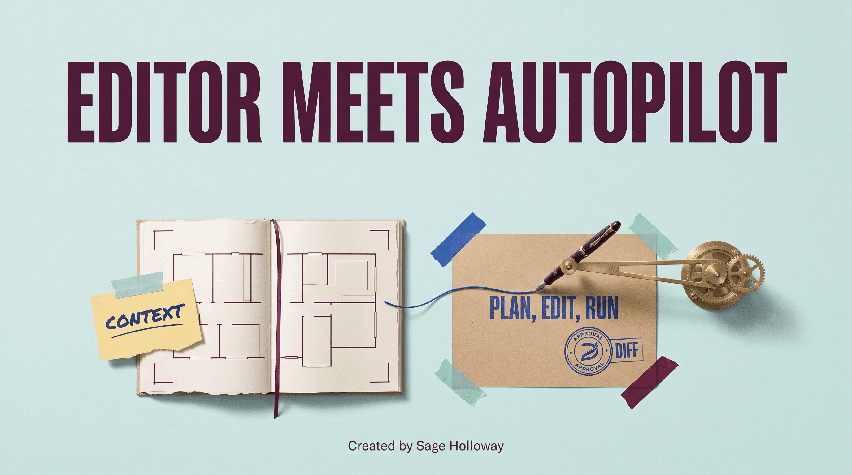 Editorial illustration of how to use Claude Code in VS Code combining editor context with an autonomous agent loop