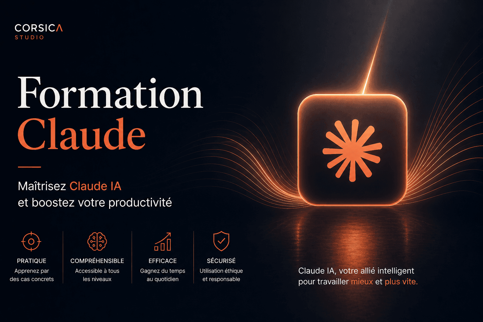 Infographie Former votre équipe PME à Claude IA en 2 demi-journées : prospection, devis, comptes-rendus.