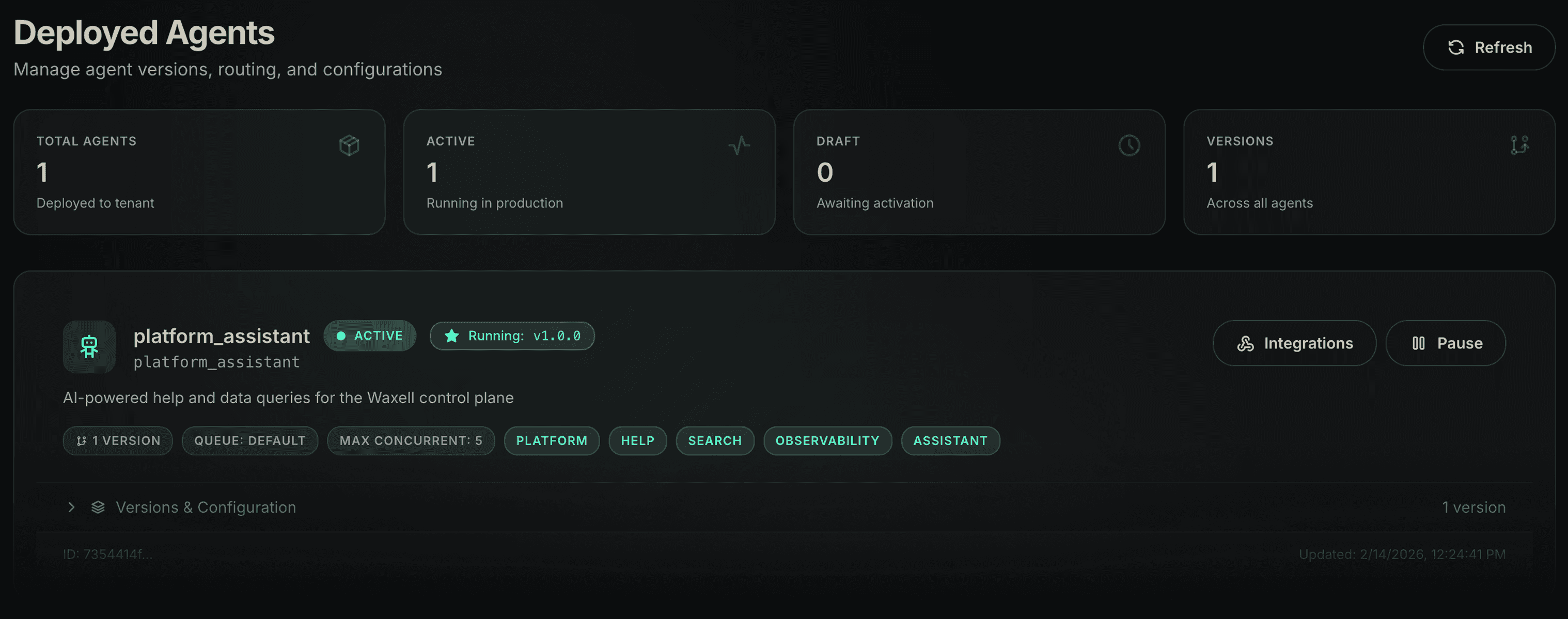Waxell Observe dashboard showing a completed agent run: duration 638.8 seconds, LLM cost $0.6079, 108,041 tokens used, 6 steps completed. Left panel shows execution steps including accounts_selected, search_completed, validation_completed, and gap_fill_completed. Right panel shows an Execution DAG with 5 nodes — a list_building_agent workflow branching into search_contacts_tool, validate_contacts_tool, fill_gaps_tool, and a second validate_contacts_tool.