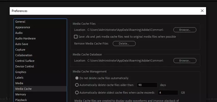 Clear Media Cache in Premiere Pro