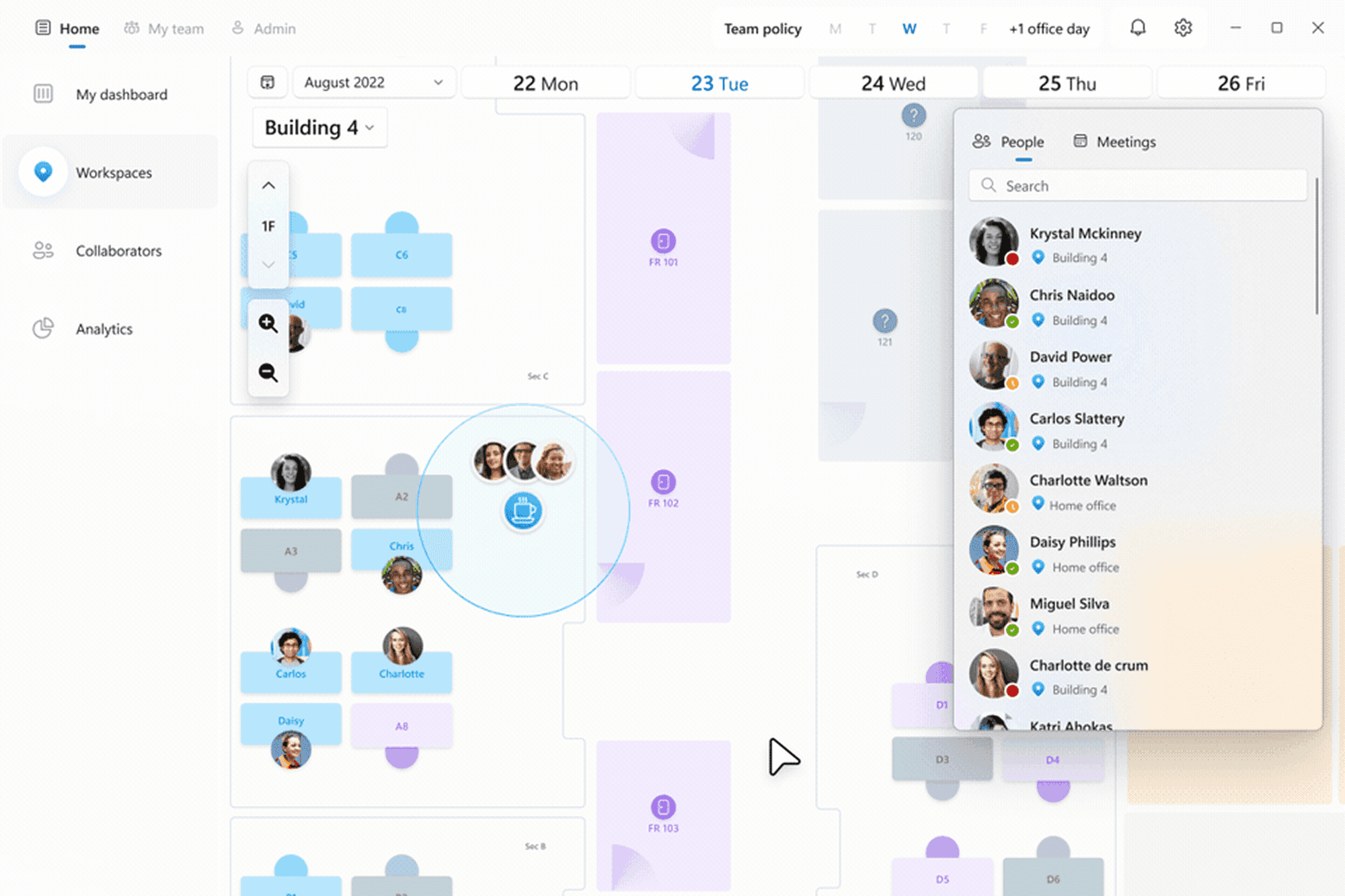 Microsoft Places desk booking interface