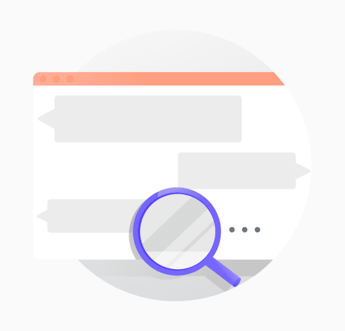 Illustration of a computer screen with a magnifying glass over it, symbolizing search.