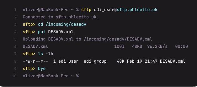 freight tendering interface SFTP EDI connection