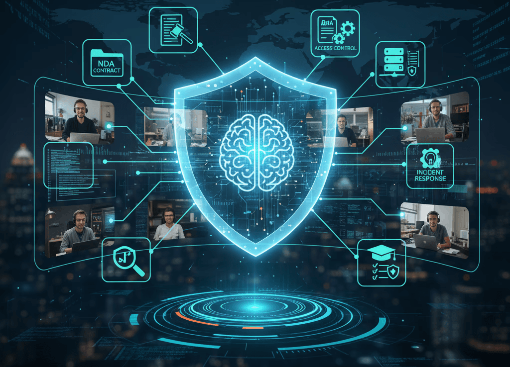 Global IP protection framework for remote development teams infographic