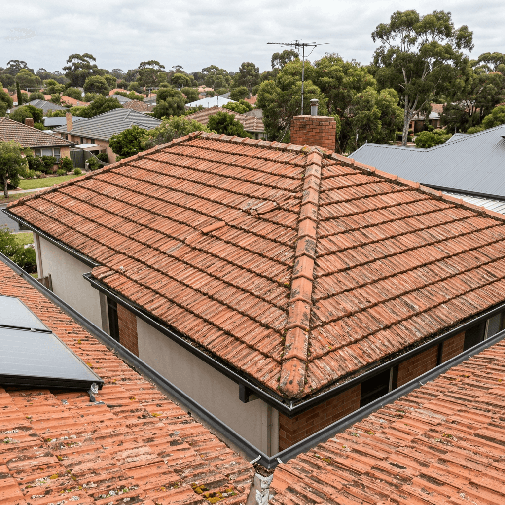Moss-covered roof before cleaning