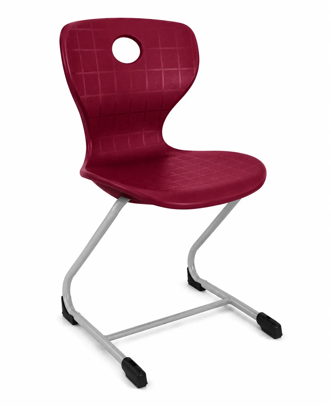 Burgundy Z-frame school chair with plastic seat and metal frame, Made in Turkey