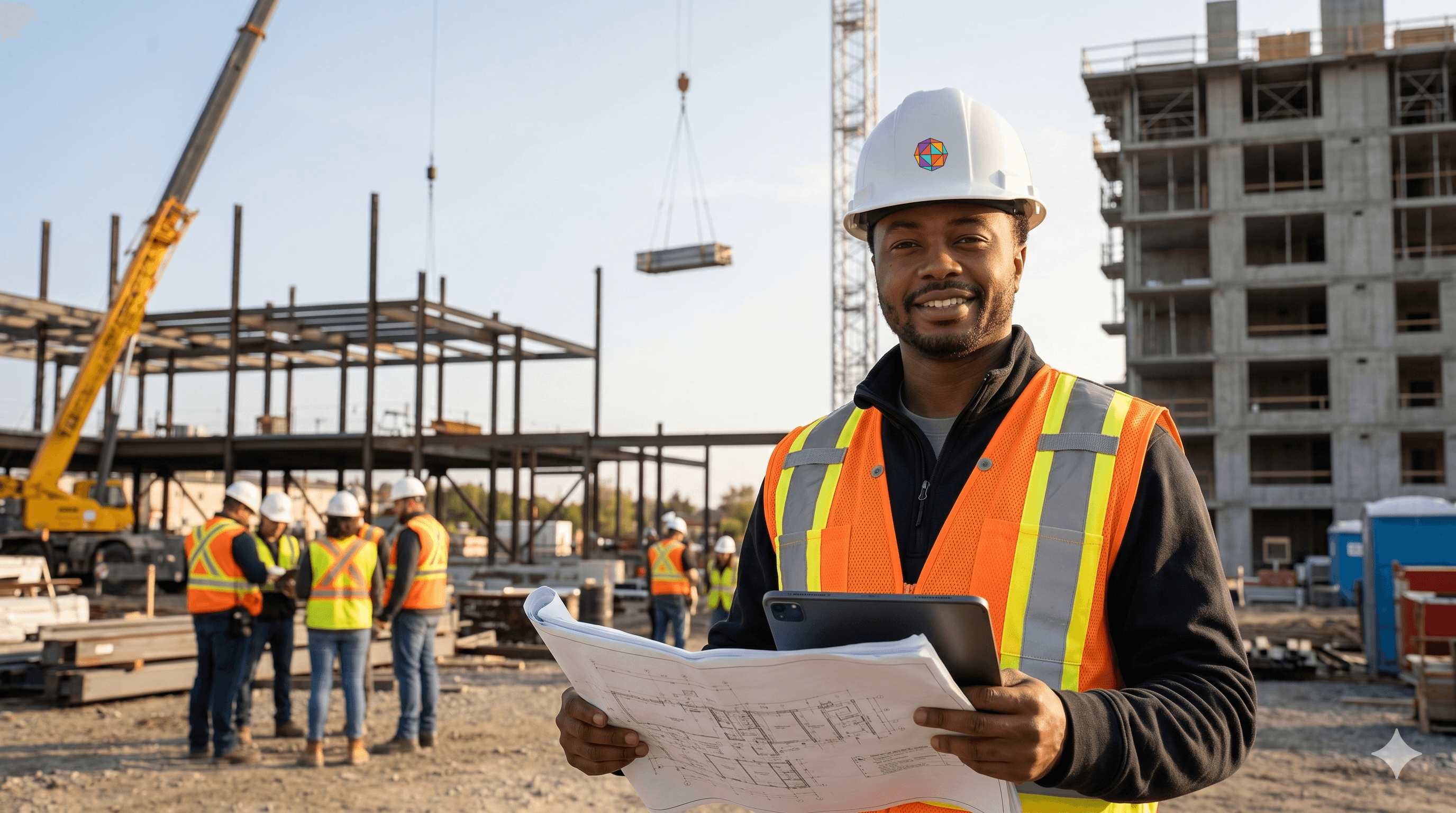 VOK Group project manager reviewing plans on KFC commercial construction site