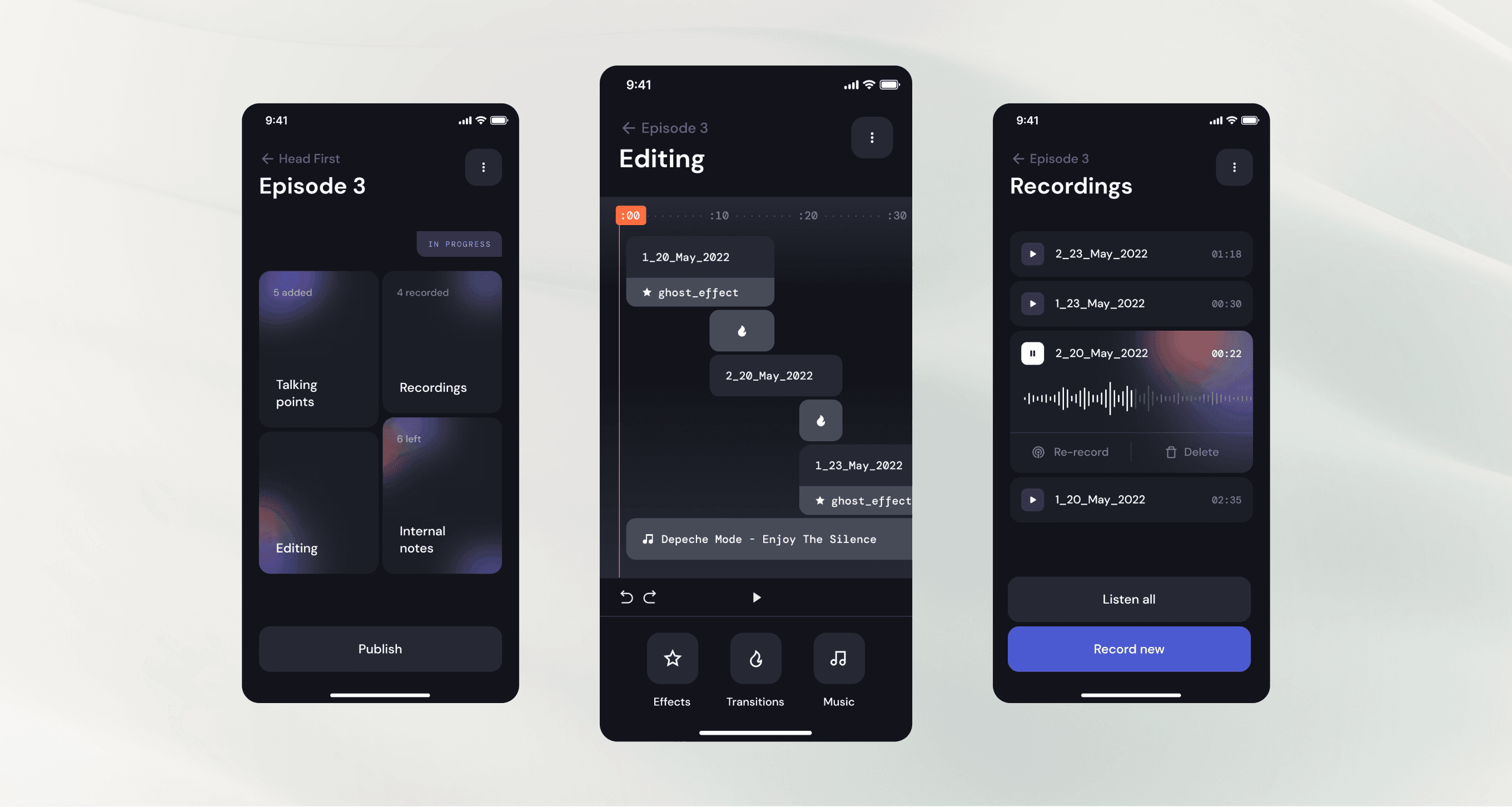 PodBlendr podcast audio editing and post-production interface