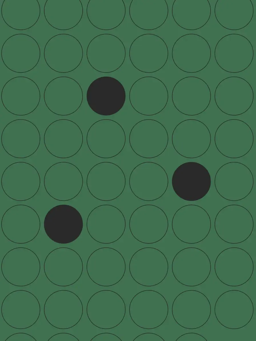 Black circles on a green grid.