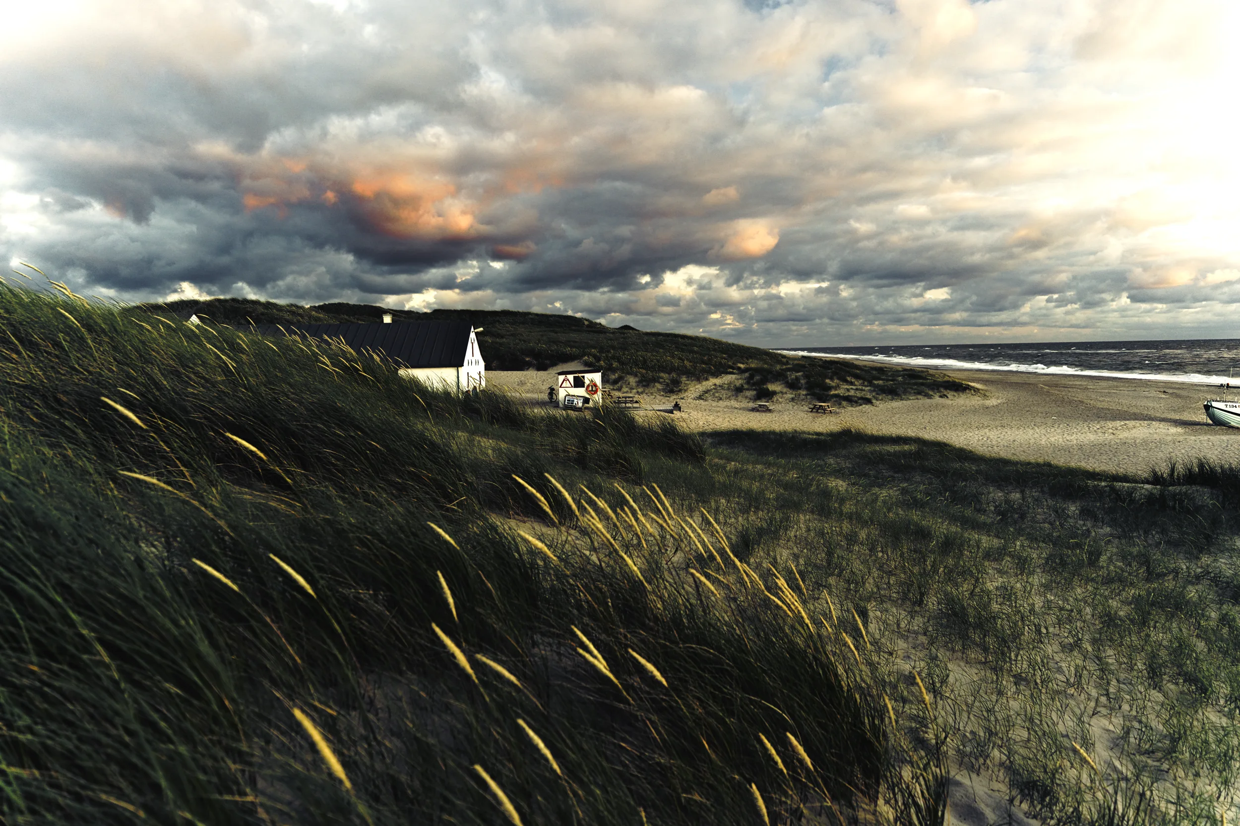 Martin Dedron portant un grand tirage unique minimaliste de la mer d'øresund: Illuminations of Escape
