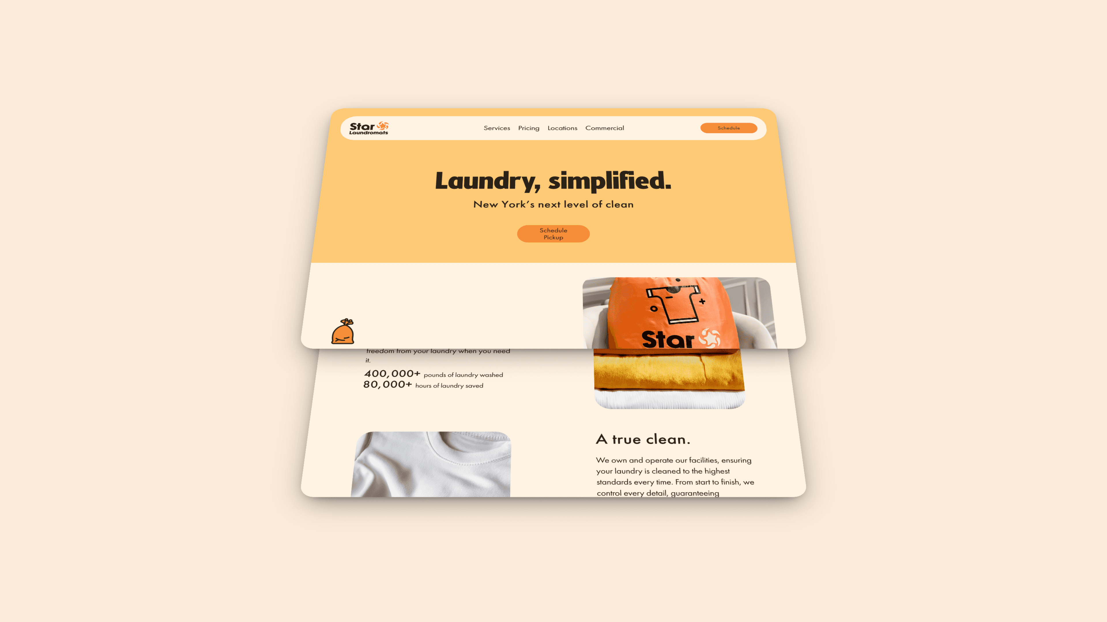 Star Laundromats website preview highlighting Manhattan laundry delivery service with branded visuals and instant pricing feature.