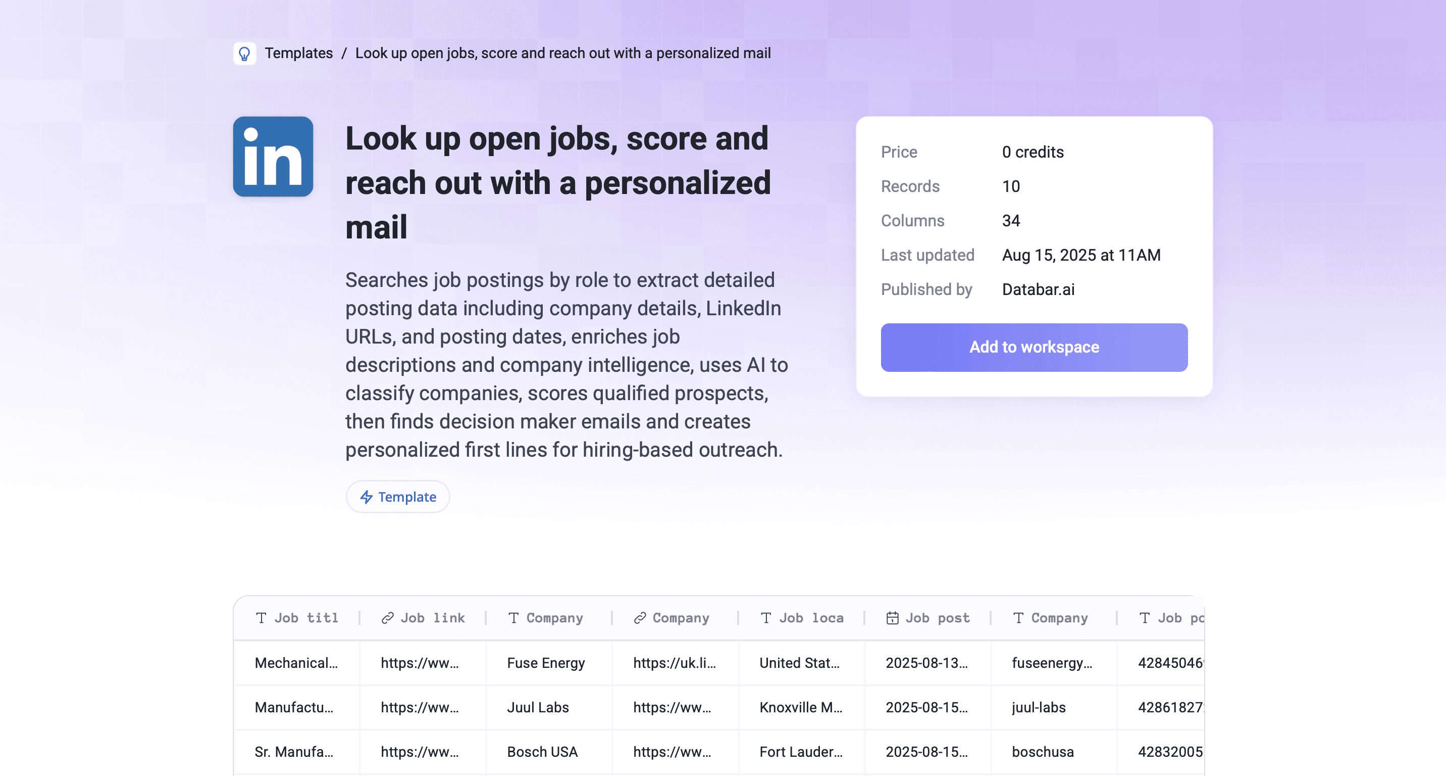LinkedIn jobs template
