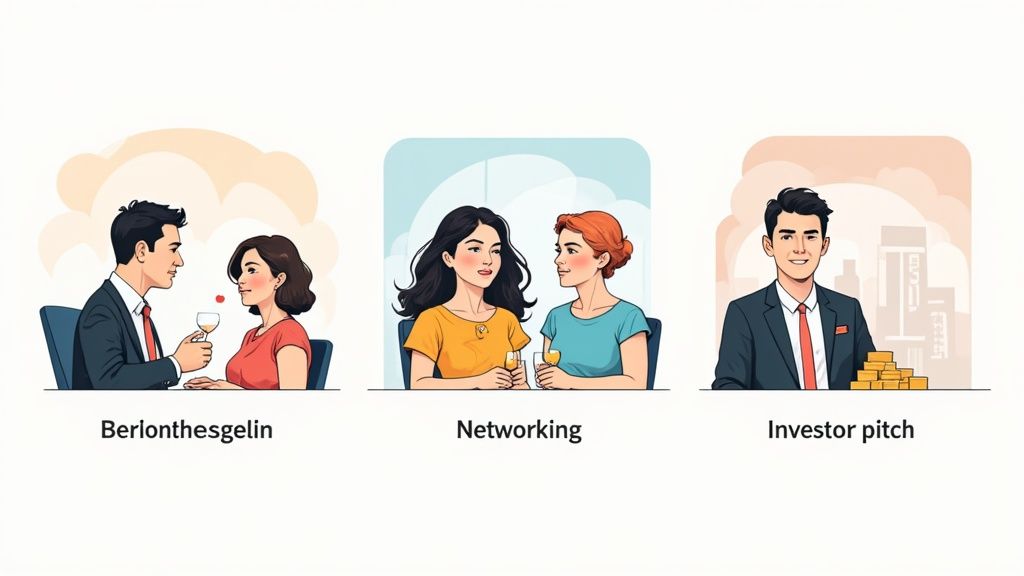 Eine Gruppe von Menschen, die in einer modernen Büroubgebung networken.