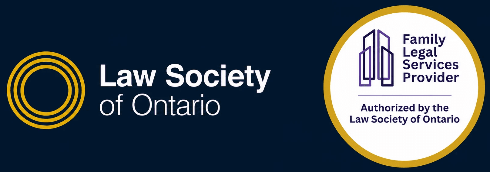 Law Society of Ontario and Family Legal Services Provider authorization badges representing licensed and authorized Ontario legal services.