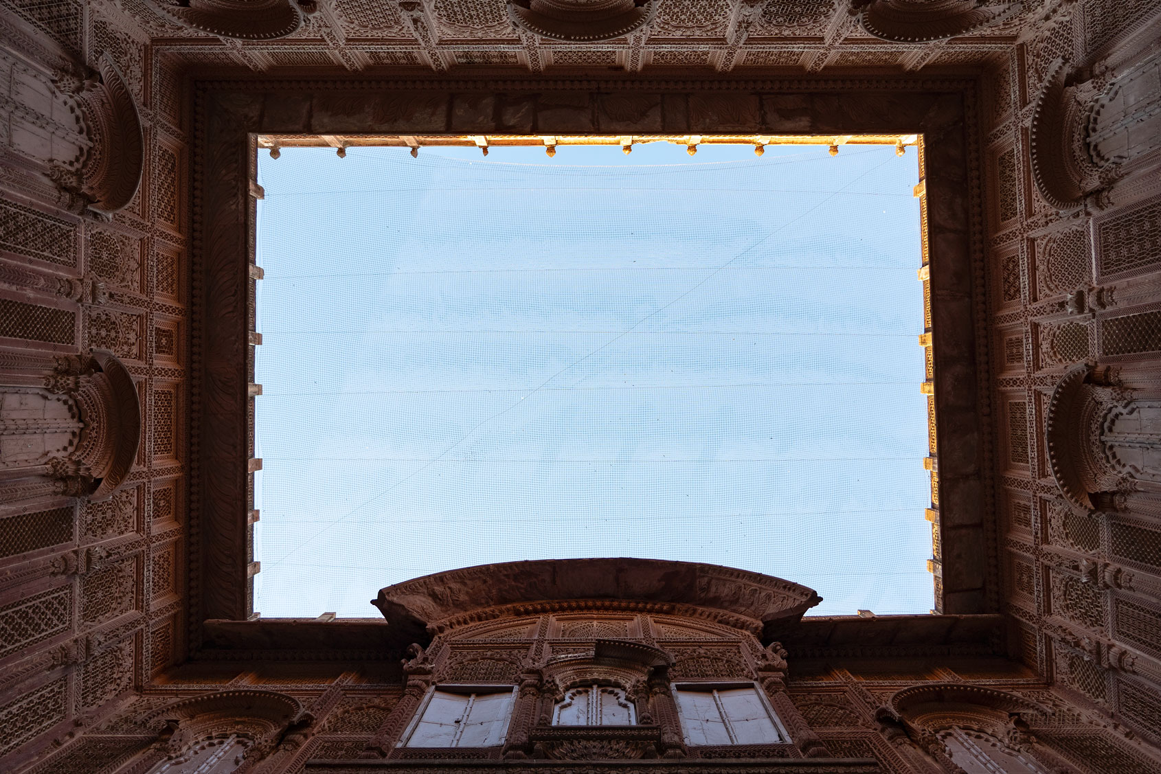 wonderful view of the palaces inside the Meragharth Fort in Jodhpur, in the Indian region of Rajasthan